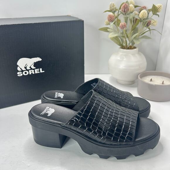 Sorel Joanie Heel Slide Leather Sandals Black NL5085-010 Women's 10 NWB - Picture 3 of 9